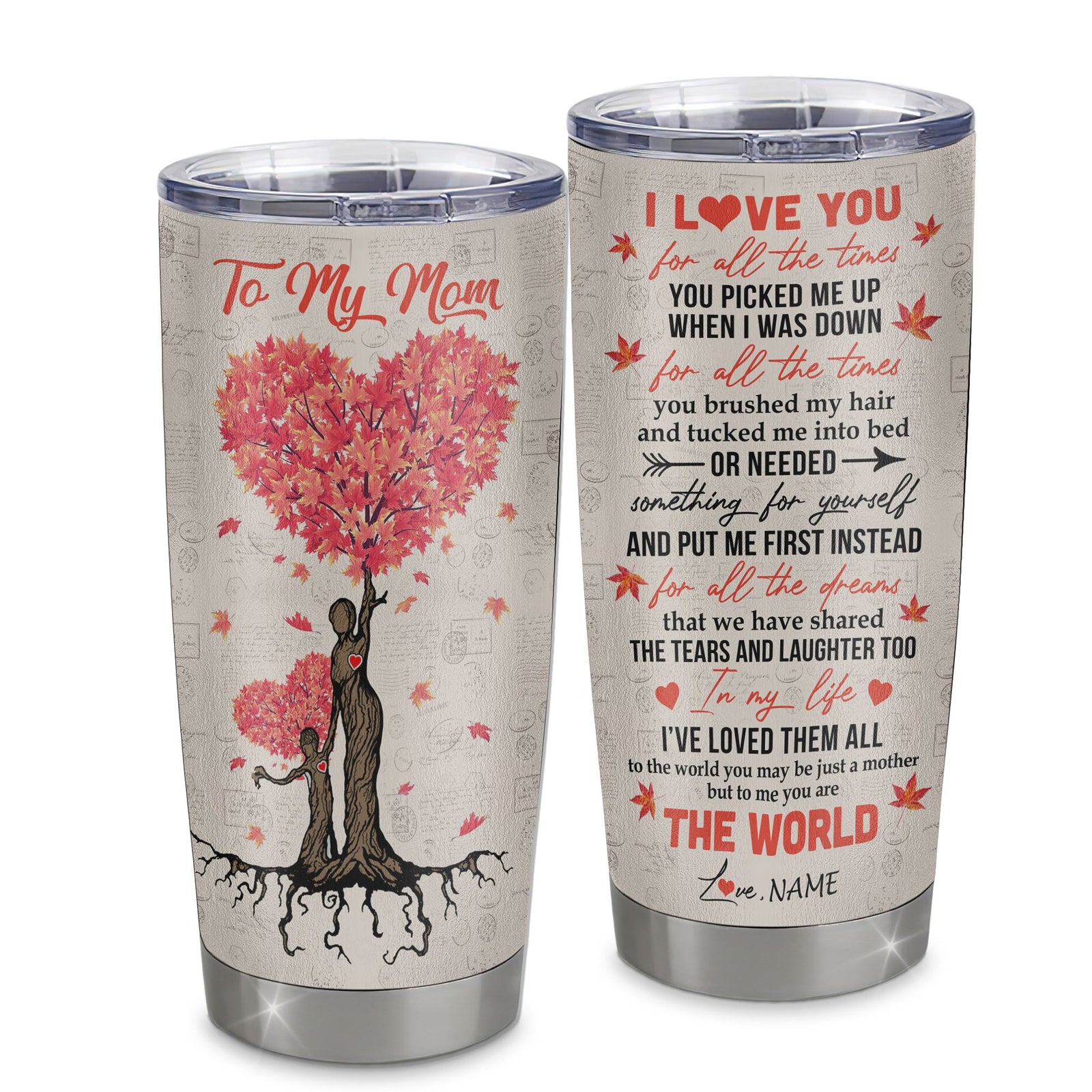 Personalized To My Mom From Daughter Stainless Steel Tumbler Cup Red Tree Your Are The World Mom Mothers Day Birthday Christmas Travel Mug | siriusteestore
