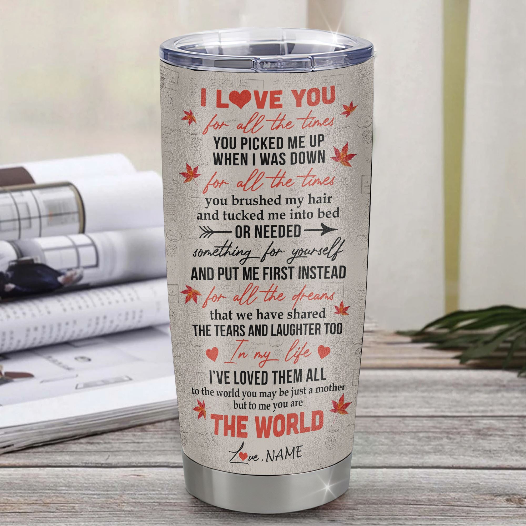 Personalized To My Mom From Daughter Stainless Steel Tumbler Cup Red Tree Your Are The World Mom Mothers Day Birthday Christmas Travel Mug | siriusteestore