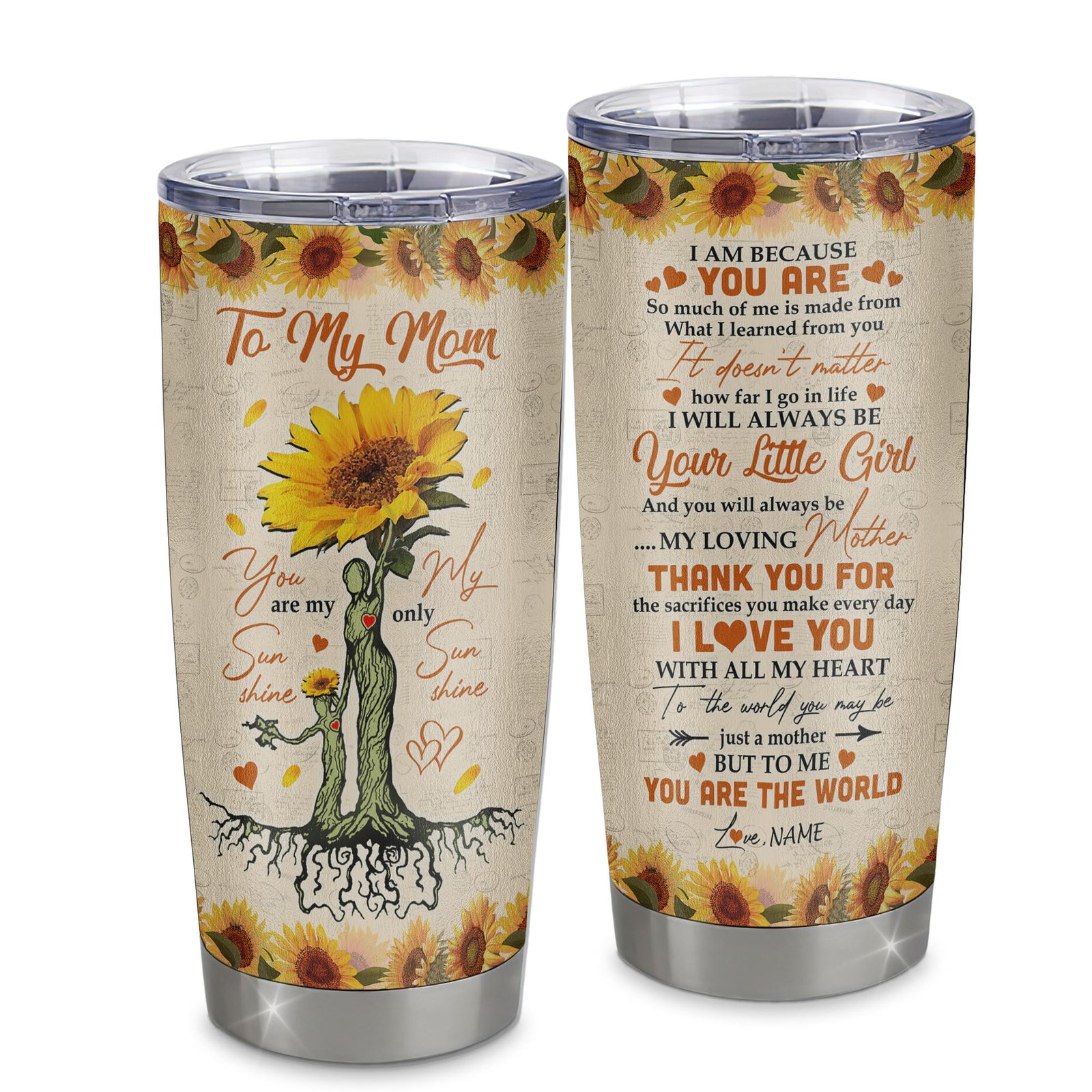 Personalized To My Mom From Daughter Stainless Steel Tumbler Cup Sunflower I Love You With All Of My Heart Mom Mothers Day Birthday Christmas Travel Mug | siriusteestore