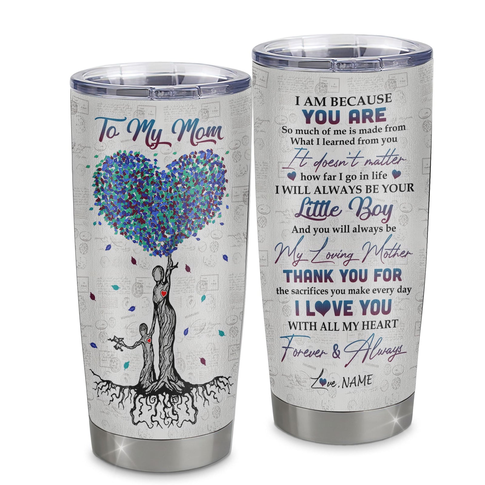Personalized To My Mom From Son Stainless Steel Tumbler Cup Colorful tree I Love You With All Of My Heart Mom Mothers Day Birthday Christmas Travel Mug | siriusteestore