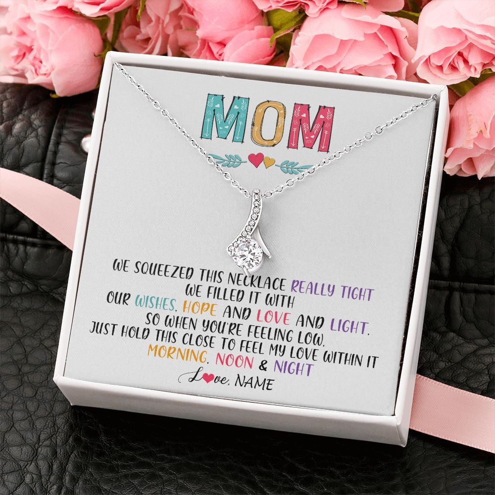 Alluring Beauty Necklace | Personalized To My Mom Necklace From Daughter Son We Squeezed This Necklace Mom Birthday Mothers Day Christmas Jewelry Customized Gift Box Message Card | siriusteestore