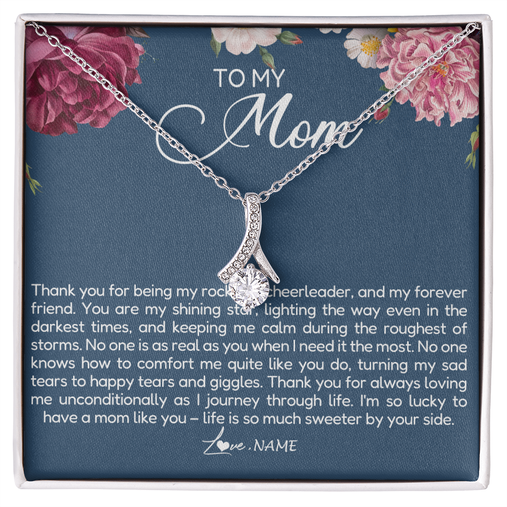 Alluring Beauty Necklace | Personalized To My Mom Necklace From Daughter Thank You For Being My Rock Mom Birthday Mothers Day Christmas Pendant Jewelry Customized Gift Box Message Card | siriusteestore