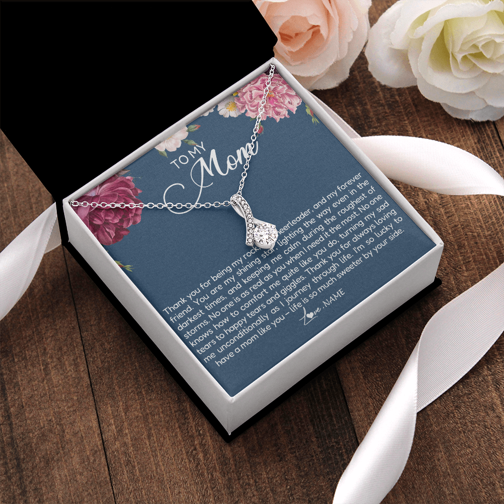 Alluring Beauty Necklace | Personalized To My Mom Necklace From Daughter Thank You For Being My Rock Mom Birthday Mothers Day Christmas Pendant Jewelry Customized Gift Box Message Card | siriusteestore