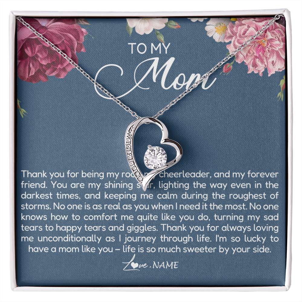 Forever Love Necklace | Personalized To My Mom Necklace From Daughter Thank You For Being My Rock Mom Birthday Mothers Day Christmas Pendant Jewelry Customized Gift Box Message Card | siriusteestore