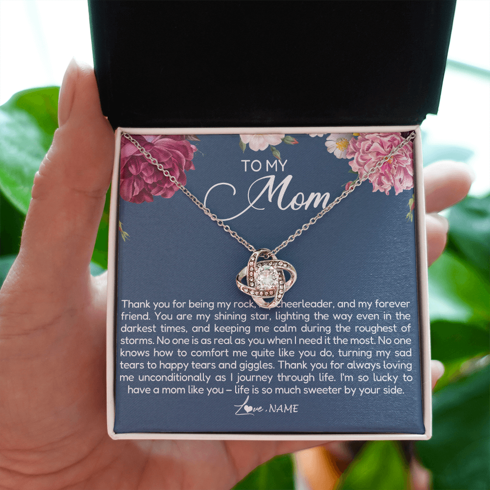 Love Knot Necklace | Personalized To My Mom Necklace From Daughter Thank You For Being My Rock Mom Birthday Mothers Day Christmas Pendant Jewelry Customized Gift Box Message Card | siriusteestore