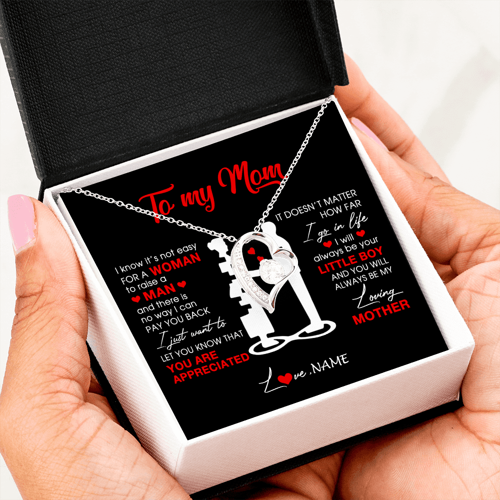 Forever Love Necklace | Personalized To My Mom Necklace From Son Little Boy Always Be My Loving Mother Birthday Mothers Day Christmas Pendant Jewelry Customized Gift Box Message Card | siriusteestore