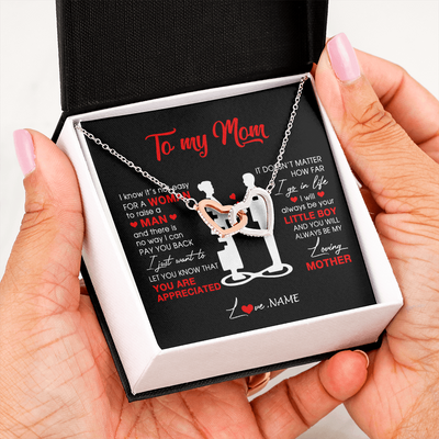 Interlocking Hearts Necklace | Personalized To My Mom Necklace From Son Little Boy Always Be My Loving Mother Birthday Mothers Day Christmas Pendant Jewelry Customized Gift Box Message Card | siriusteestore