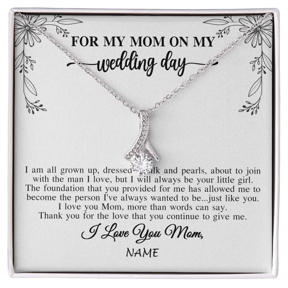 Alluring Beauty Necklace | Personalized To My Mom On My Wedding Day Necklace From Daughter Bride I Love You Mom Mother Jewelry Customized Gift Box Message Card | siriusteestore
