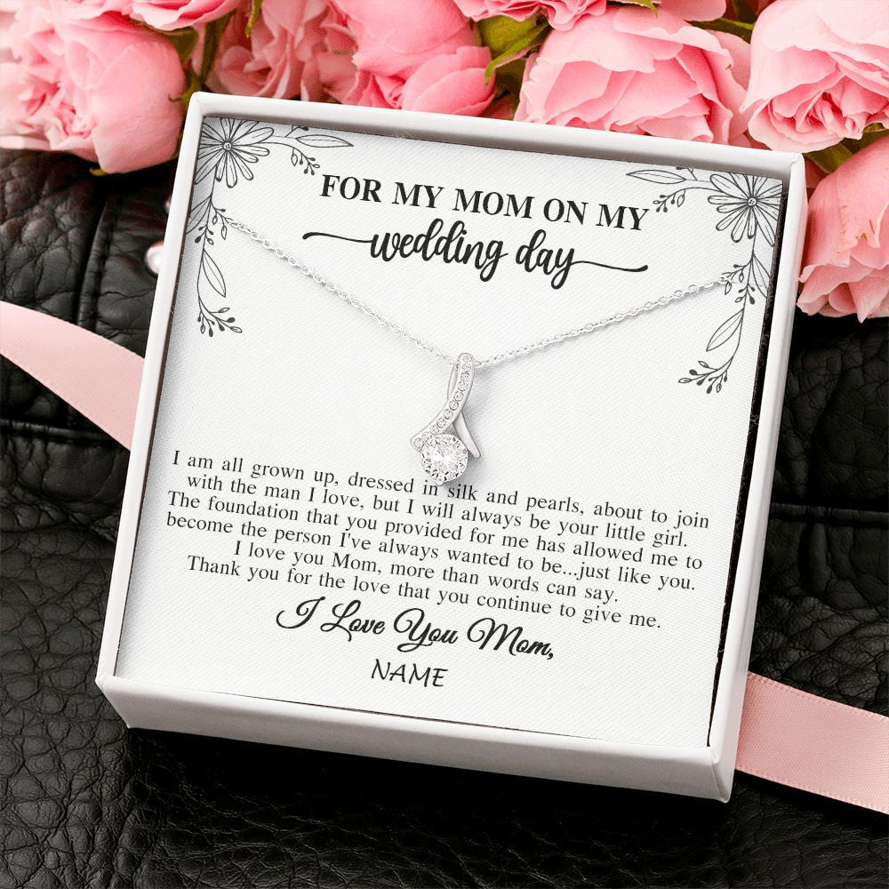 Alluring Beauty Necklace | Personalized To My Mom On My Wedding Day Necklace From Daughter Bride I Love You Mom Mother Jewelry Customized Gift Box Message Card | siriusteestore