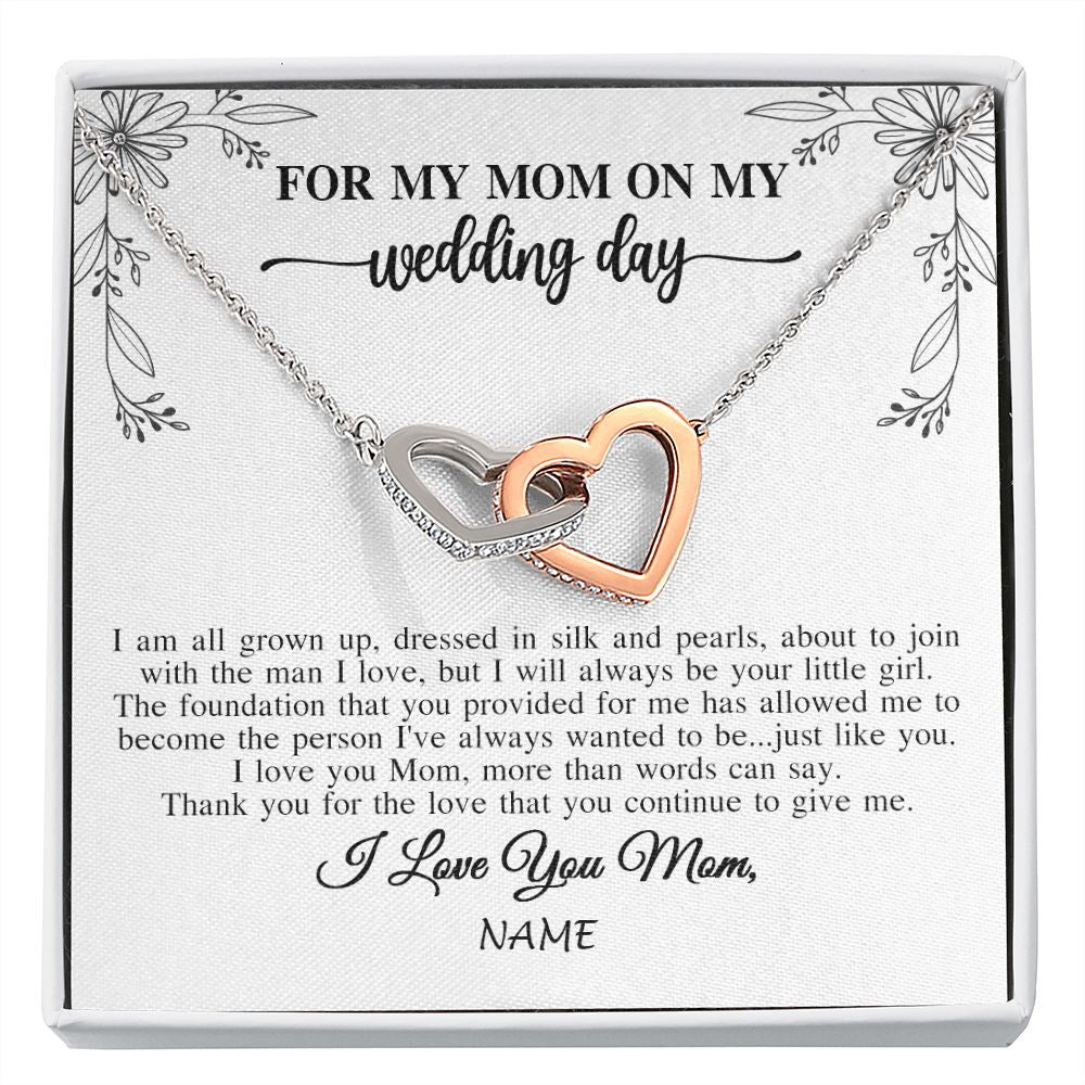 Interlocking Hearts Necklace | Personalized To My Mom On My Wedding Day Necklace From Daughter Bride I Love You Mom Mother Jewelry Customized Gift Box Message Card | siriusteestore