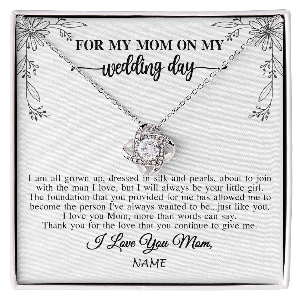 Love Knot Necklace | Personalized To My Mom On My Wedding Day Necklace From Daughter Bride I Love You Mom Mother Jewelry Customized Gift Box Message Card | siriusteestore