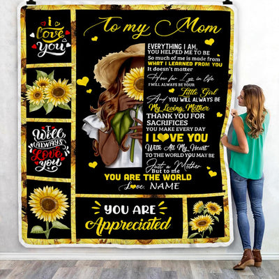 Personalized To My Mom Sunflower Blanket From Daughter Son Love Letter You Are The World Mom Birthday Mothers Day Christmas Customized Bed Fleece Throw Blanket | siriusteestore