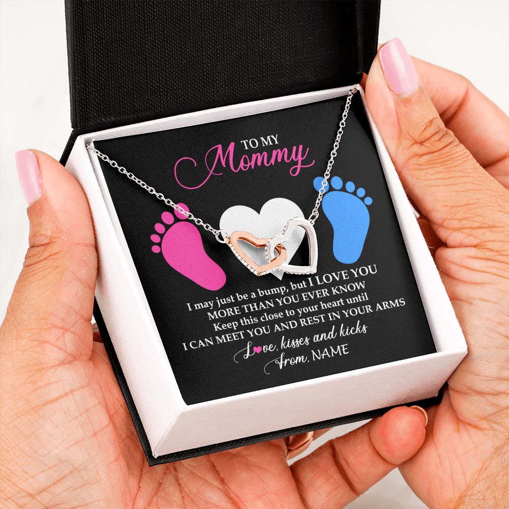 Interlocking Hearts Necklace | Personalized To My Mommy Necklace Heart Feet Baby First Time for Pregnant Mom Happy 1st Mothers Day Customized Gift Box and Message Card | siriusteestore