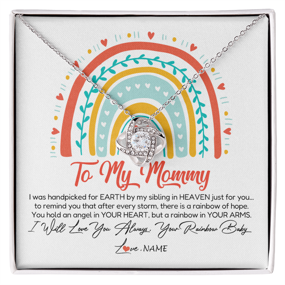 Love Knot Necklace | Personalized To My Mommy Necklace Rainbow Baby Expecting New Mom Amazing Mother 1st Mom Pregnant Mother To Be Mothers Day Customized Gift Box Message Card | siriusteestore