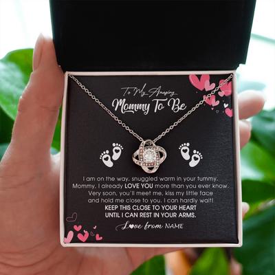 Love Knot Necklace | Personalized To My Mommy To Be Necklace Never ending From Baby Bump For First Time Mom Pregnant Happy 1st Mothers Day Jewelry Customized Gift Box Message Card | siriusteestore