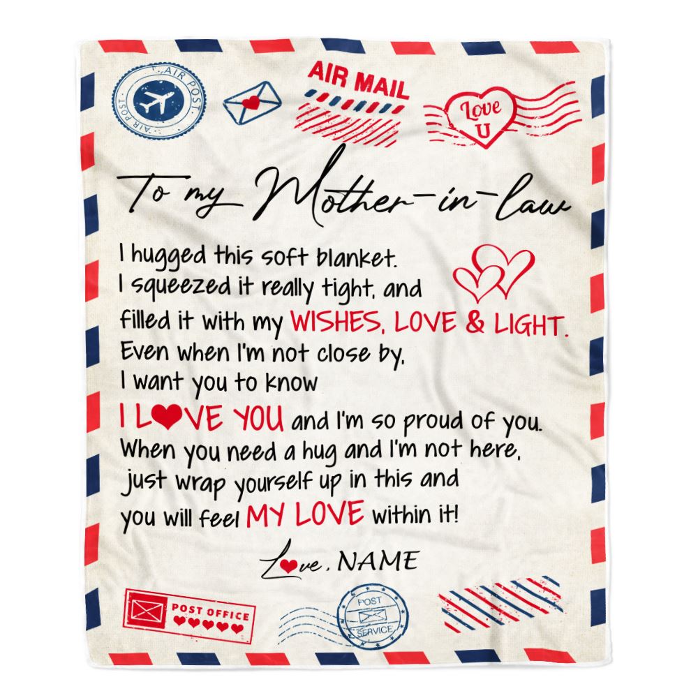 Personalized To My Mother In Law Blanket Air Mail Letter I Love You Mother In Law Birthday Mothers Daythanksgiving Christmas Fleece Throw Blanket | siriusteestore