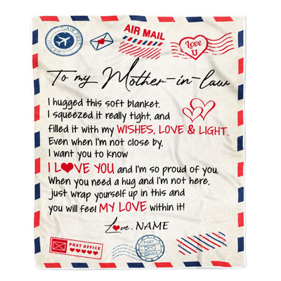 Personalized To My Mother In Law Blanket Air Mail Letter I Love You Mother In Law Birthday Mothers Daythanksgiving Christmas Fleece Throw Blanket | siriusteestore
