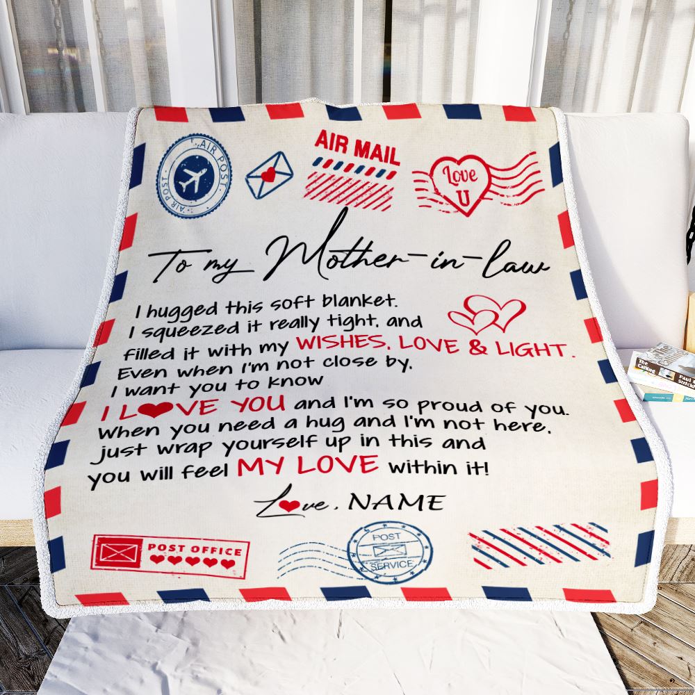 Personalized To My Mother In Law Blanket Air Mail Letter I Love You Mother In Law Birthday Mothers Daythanksgiving Christmas Fleece Throw Blanket | siriusteestore