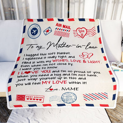 Personalized To My Mother In Law Blanket Air Mail Letter I Love You Mother In Law Birthday Mothers Daythanksgiving Christmas Fleece Throw Blanket | siriusteestore