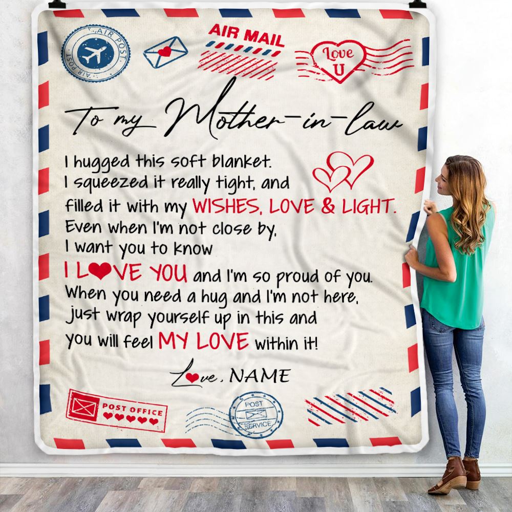 Personalized To My Mother In Law Blanket Air Mail Letter I Love You Mother In Law Birthday Mothers Daythanksgiving Christmas Fleece Throw Blanket | siriusteestore