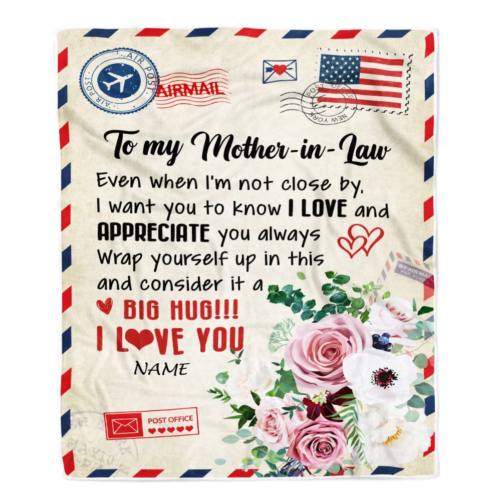 Personalized To My Mother In Law Blanket Floral Air Mail Letter I Love You Mother In Law Birthday Mothers Daythanksgiving Christmas Fleece Throw Blanket | siriusteestore