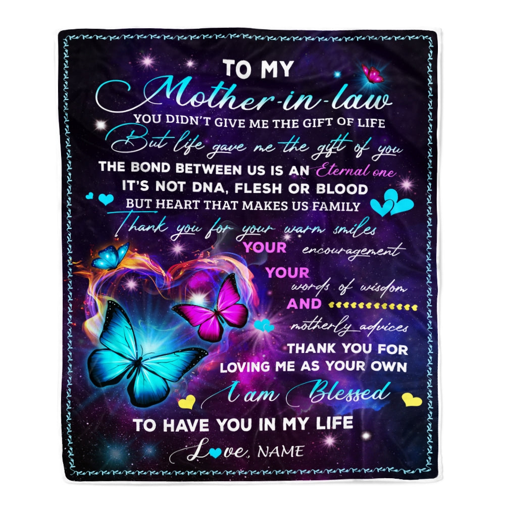 Personalized To My Mother In Law Blanket From Daughter-In-Law You Didn't Give Me The Gift Of Life Butterfly Mother In Law Birthday Mothers Day Fleece Blanket | siriusteestore