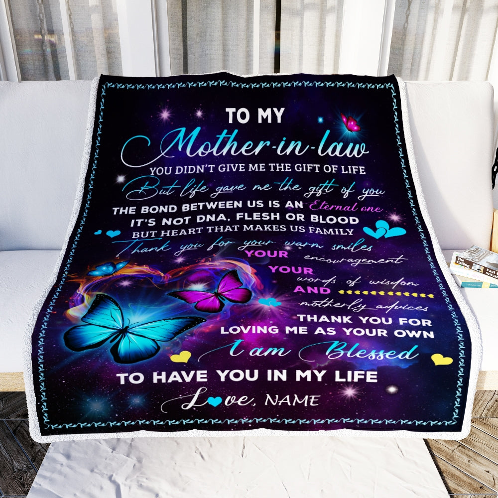Personalized To My Mother In Law Blanket From Daughter-In-Law You Didn't Give Me The Gift Of Life Butterfly Mother In Law Birthday Mothers Day Fleece Blanket | siriusteestore