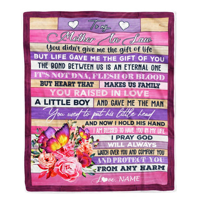 Personalized To My Mother In Law Blanket From Daughter Heart Makes Us Family Butterfly Flower Birthday Mothers Day Christmas Customized Fleece Throw Blanket | siriusteestore