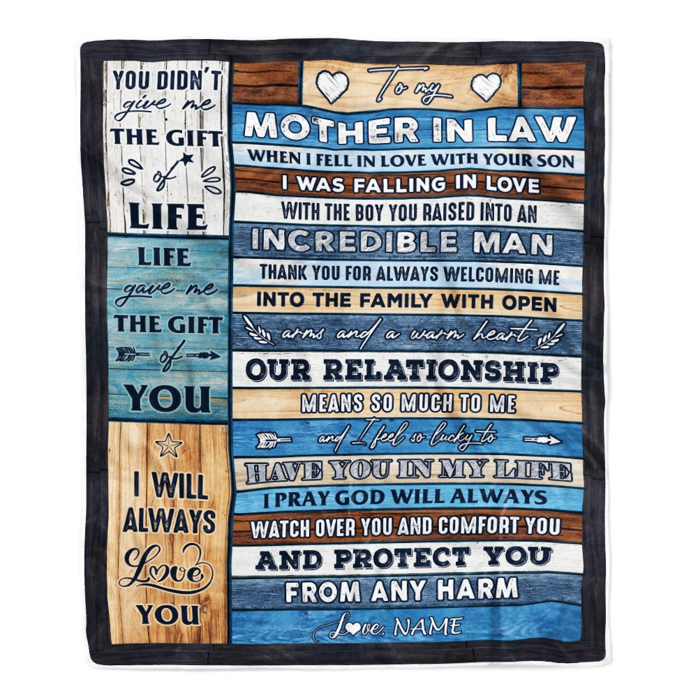 Personalized To My Mother In Law Blanket From Daughter Wood Always Love You Mother In Law Birthday Mothers Day Christmas Customized Fleece Throw Blanket | siriusteestore