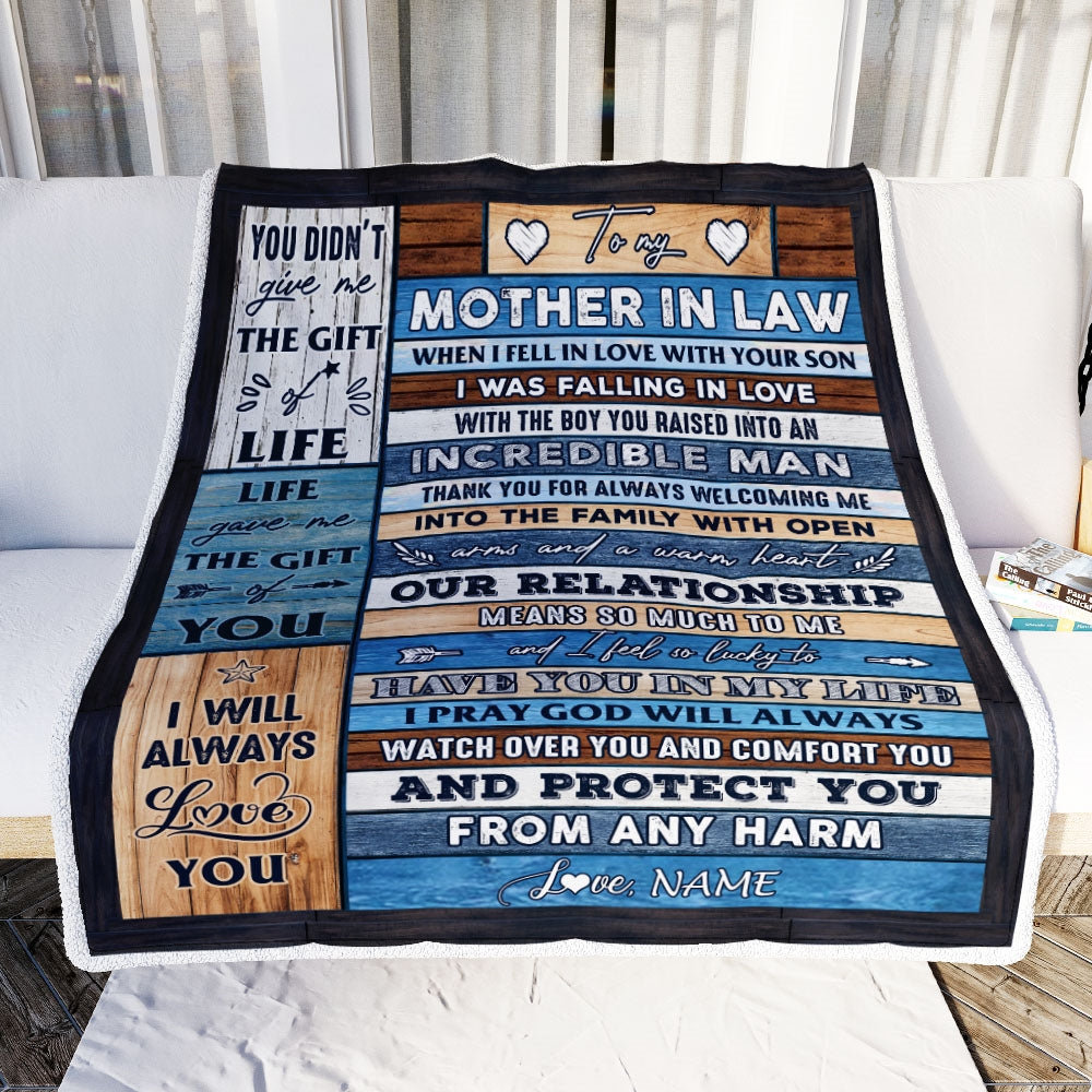Personalized To My Mother In Law Blanket From Daughter Wood Always Love You Mother In Law Birthday Mothers Day Christmas Customized Fleece Throw Blanket | siriusteestore