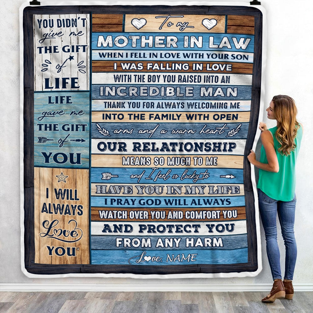 Personalized To My Mother In Law Blanket From Daughter Wood Always Love You Mother In Law Birthday Mothers Day Christmas Customized Fleece Throw Blanket | siriusteestore
