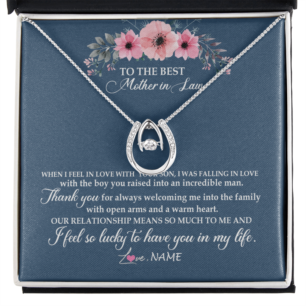 Lucky In Love Necklace | Personalized To My Mother In Law Necklace From Daughter In Law Thank You Mother Of The Groom Jewelry Birthday Mothers Day Christmas Customized Message Card | siriusteestore