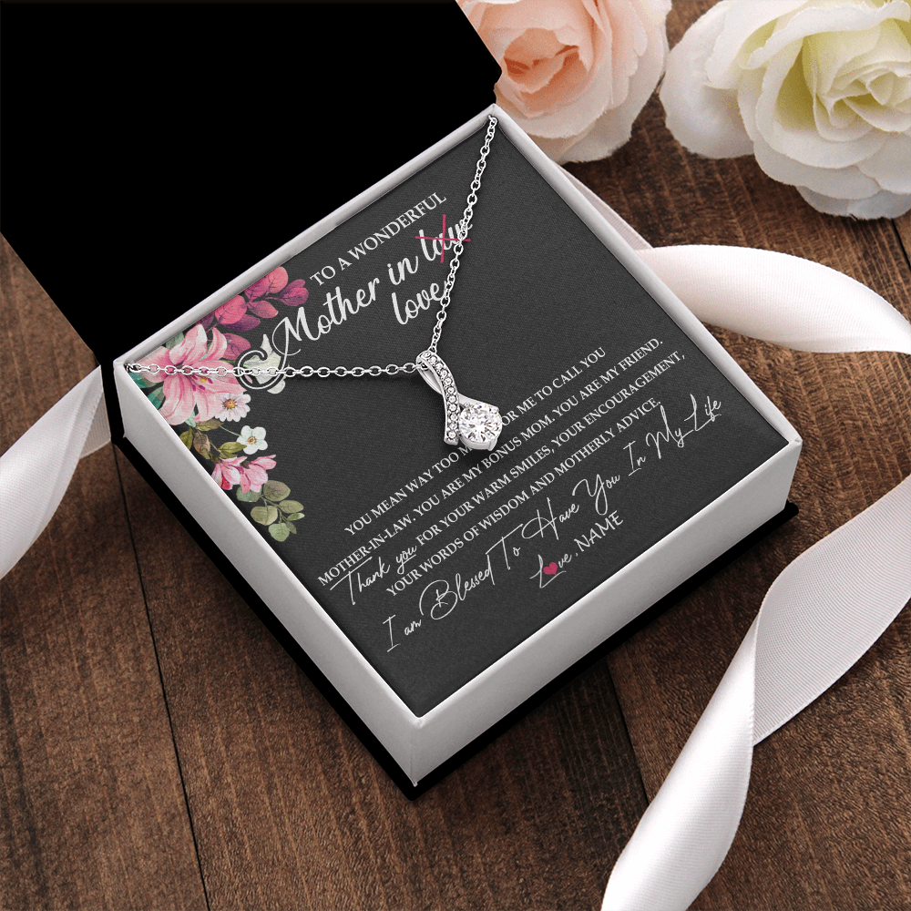 Alluring Beauty Necklace | Personalized To My Mother In Law Necklace From Daughter In Law You Are My Bonus Mom Jewelry Birthday Mothers Day Christmas Customized Gift Box Message Card | siriusteestore