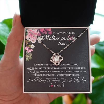 Love Knot Necklace | Personalized To My Mother In Law Necklace From Daughter In Law You Are My Bonus Mom Jewelry Birthday Mothers Day Christmas Customized Gift Box Message Card | siriusteestore