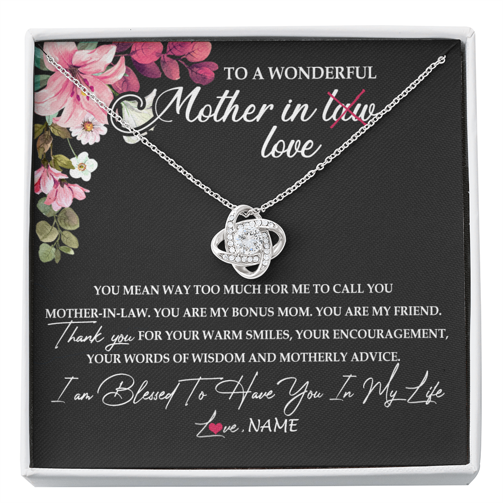 Love Knot Necklace | Personalized To My Mother In Law Necklace From Daughter In Law You Are My Bonus Mom Jewelry Birthday Mothers Day Christmas Customized Gift Box Message Card | siriusteestore