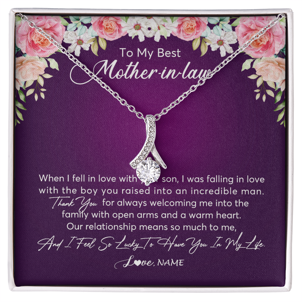 Alluring Beauty Necklace | Personalized To My Mother In Law Necklace Thank You Mother In Law Wedding Day Birthday Monthers Day Christmas Jewelry Pendant Customized Gift Box Message Card | siriusteestore