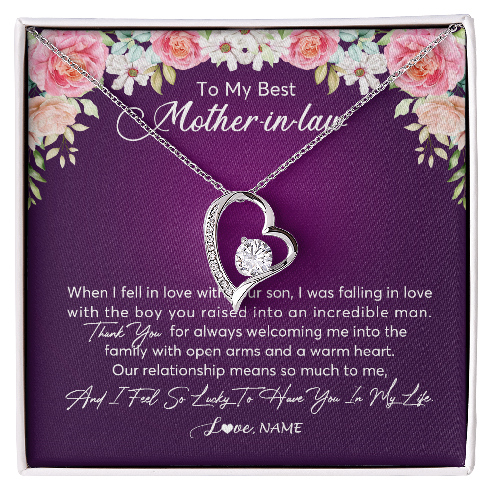 Forever Love Necklace | Personalized To My Mother In Law Necklace Thank You Mother In Law Wedding Day Birthday Monthers Day Christmas Jewelry Pendant Customized Gift Box Message Card | siriusteestore