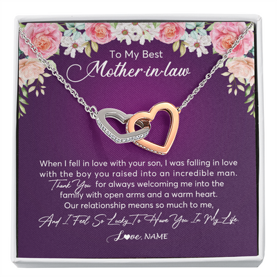 Interlocking Hearts Necklace | Personalized To My Mother In Law Necklace Thank You Mother In Law Wedding Day Birthday Monthers Day Christmas Jewelry Pendant Customized Gift Box Message Card | siriusteestore