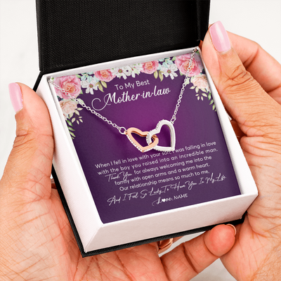 Interlocking Hearts Necklace | Personalized To My Mother In Law Necklace Thank You Mother In Law Wedding Day Birthday Monthers Day Christmas Jewelry Pendant Customized Gift Box Message Card | siriusteestore