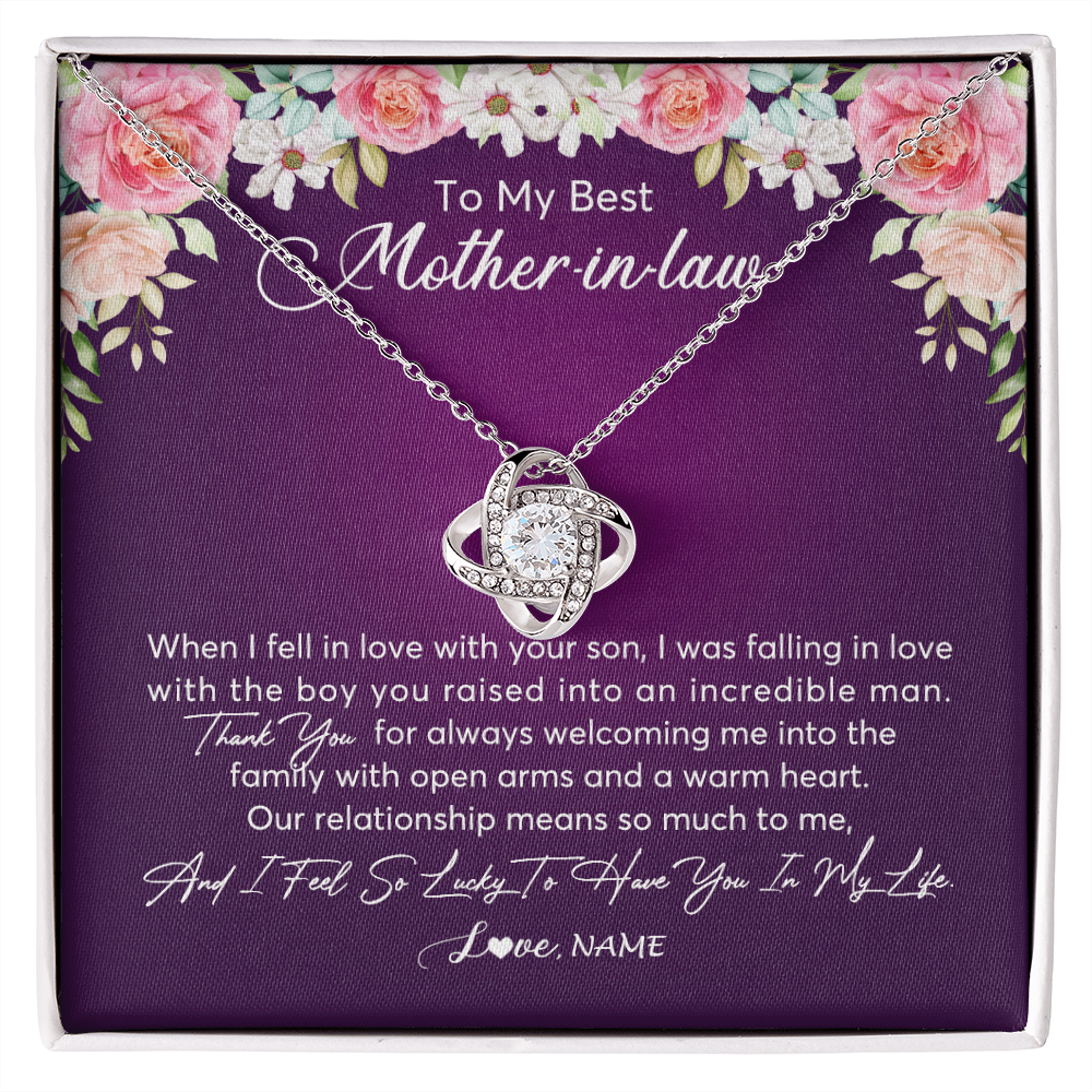 Love Knot Necklace | Personalized To My Mother In Law Necklace Thank You Mother In Law Wedding Day Birthday Monthers Day Christmas Jewelry Pendant Customized Gift Box Message Card | siriusteestore