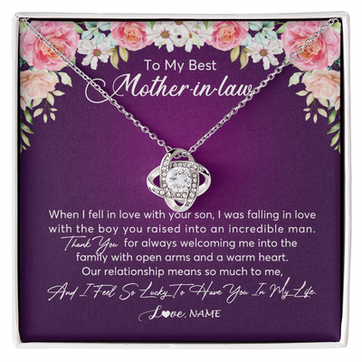 Love Knot Necklace | Personalized To My Mother In Law Necklace Thank You Mother In Law Wedding Day Birthday Monthers Day Christmas Jewelry Pendant Customized Gift Box Message Card | siriusteestore