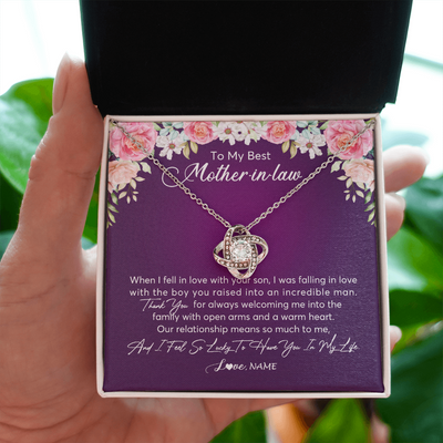 Love Knot Necklace | Personalized To My Mother In Law Necklace Thank You Mother In Law Wedding Day Birthday Monthers Day Christmas Jewelry Pendant Customized Gift Box Message Card | siriusteestore