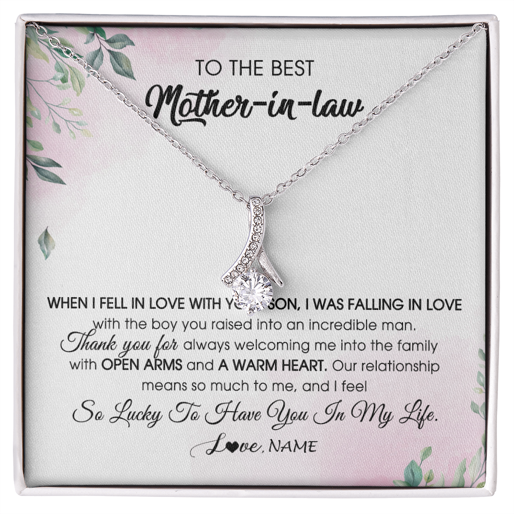Alluring Beauty Necklace | Personalized To My Mother In Law Necklace from Daughter In Law I Feel So Lucky Groom's Mother of My Husband Pendant Jewelry Customized Gift Box Message Card | siriusteestore