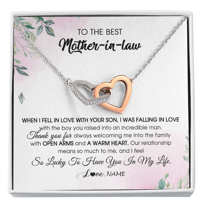 Interlocking Hearts Necklace | Personalized To My Mother In Law Necklace from Daughter In Law I Feel So Lucky Groom's Mother of My Husband Pendant Jewelry Customized Gift Box Message Card | siriusteestore