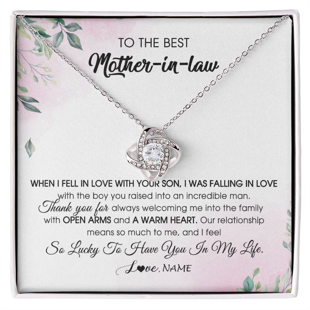 Love Knot Necklace | Personalized To My Mother In Law Necklace from Daughter In Law I Feel So Lucky Groom's Mother of My Husband Pendant Jewelry Customized Gift Box Message Card | siriusteestore