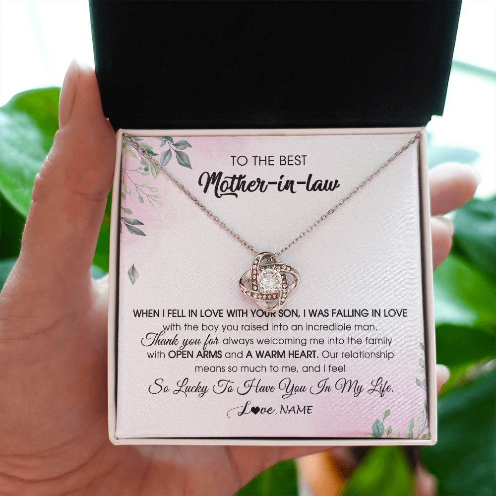 Love Knot Necklace | Personalized To My Mother In Law Necklace from Daughter In Law I Feel So Lucky Groom's Mother of My Husband Pendant Jewelry Customized Gift Box Message Card | siriusteestore