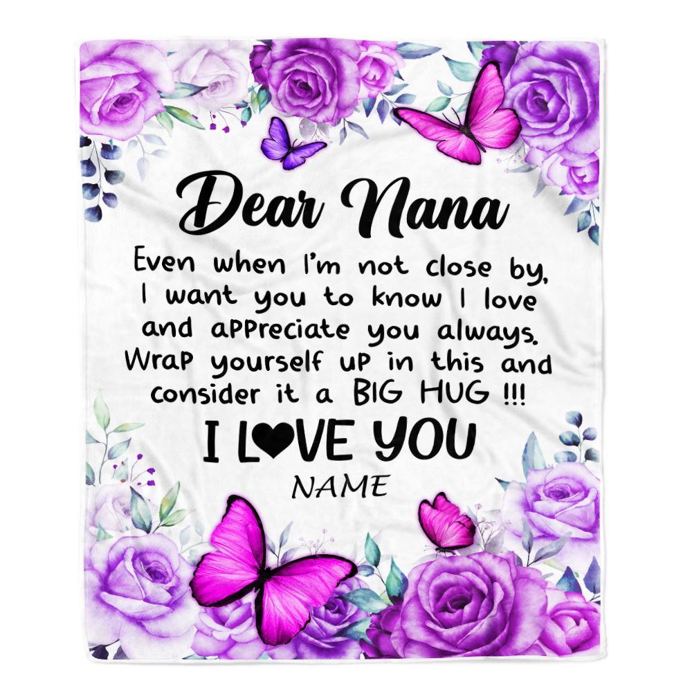 Personalized To My Nana Blanket From Granddaughter Grandson Butterfly Love And Appreciate Nana Birthday Mothers Day Christmas Customized Fleece Throw Blanket | siriusteestore