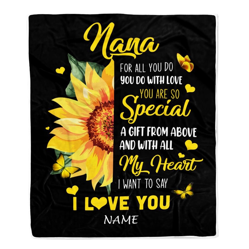 Personalized To My Nana Blanket From Grandkids Granddaughter I Want To Say I Love You Sunfower Nana Birthday Mothers Day Christmas Customized Fleece Blanket | siriusteestore
