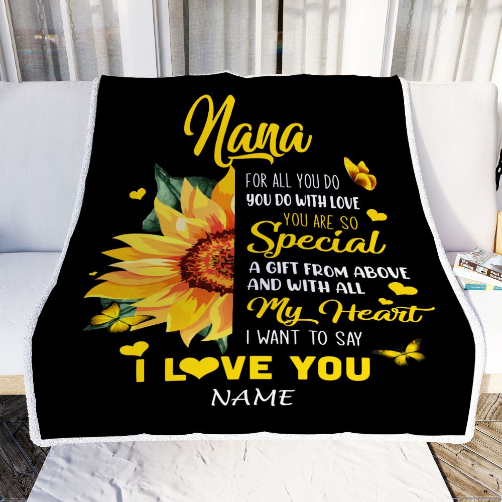Personalized To My Nana Blanket From Grandkids Granddaughter I Want To Say I Love You Sunfower Nana Birthday Mothers Day Christmas Customized Fleece Blanket | siriusteestore