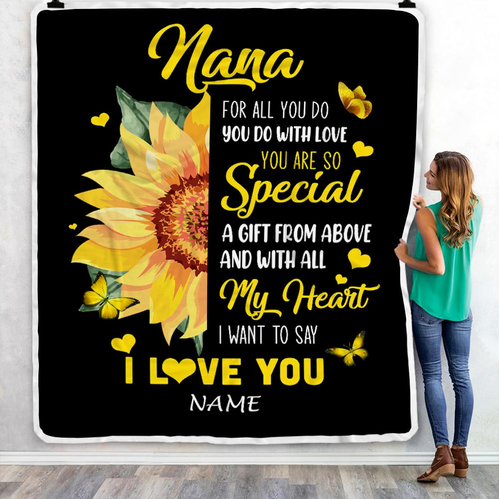 Personalized To My Nana Blanket From Grandkids Granddaughter I Want To Say I Love You Sunfower Nana Birthday Mothers Day Christmas Customized Fleece Blanket | siriusteestore